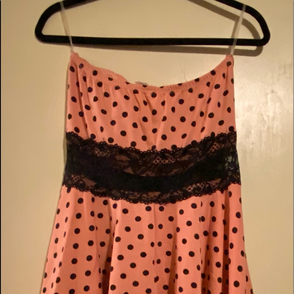 Woman strapless polkadot dress